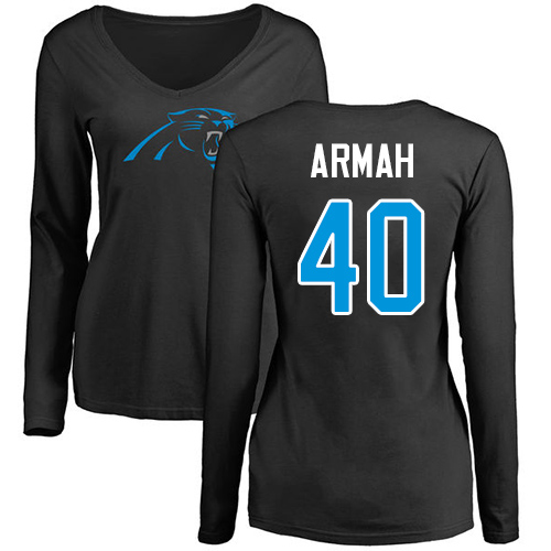 Carolina Panthers Black Women Alex Armah Name and Number Logo Slim Fit NFL Football #40 Long Sleeve T Shirt